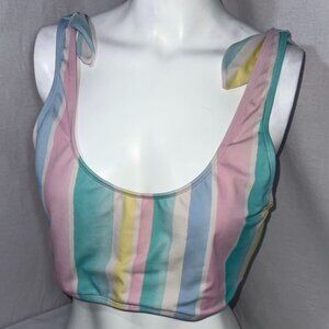 Womens So Pink Blue Yellow & White Vertical Striped Swimsuit Bikini Top Size XXL